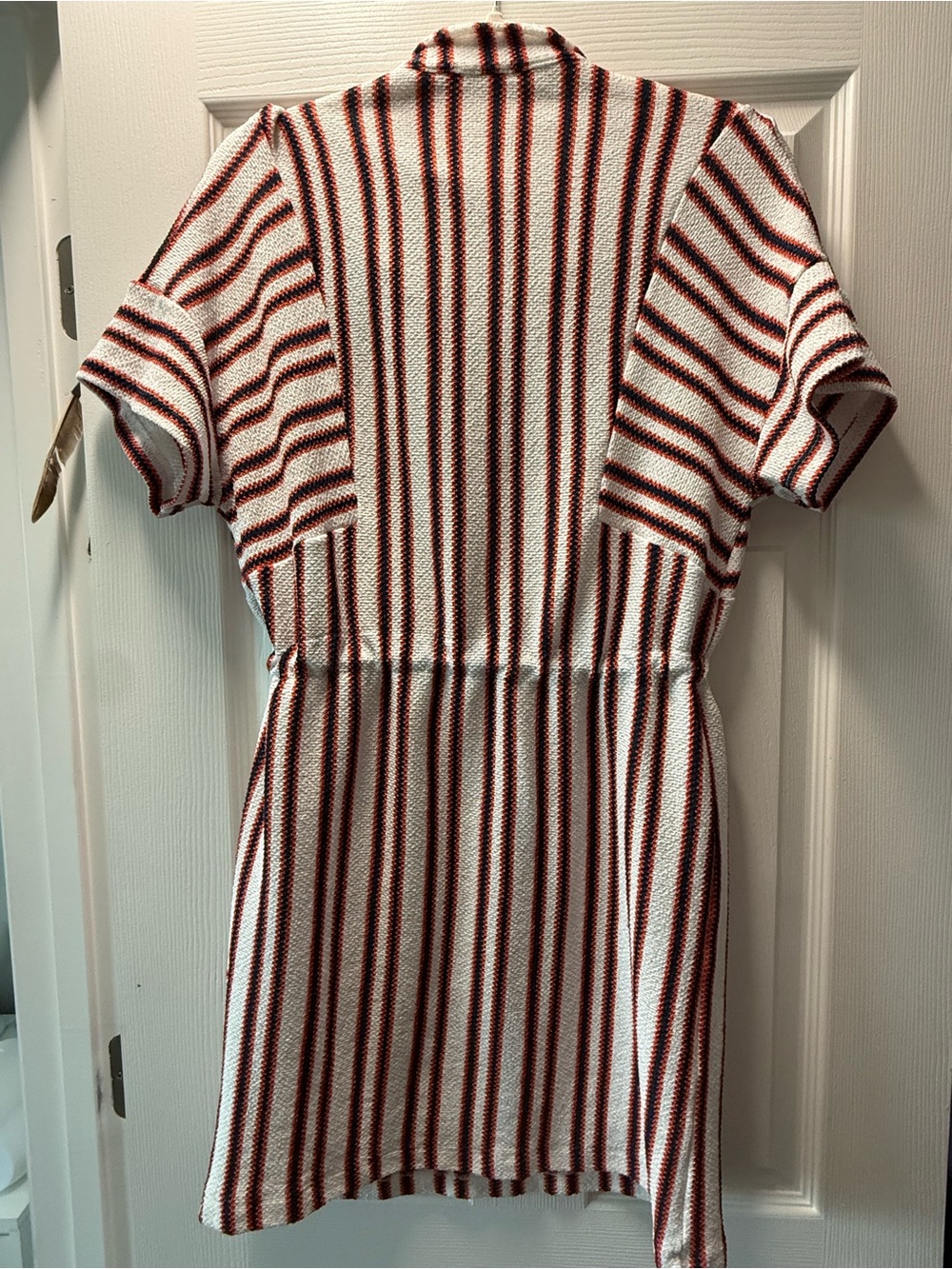 Striped Knit like Dress - White, navy & orange Stripes - Picture 4 of 4